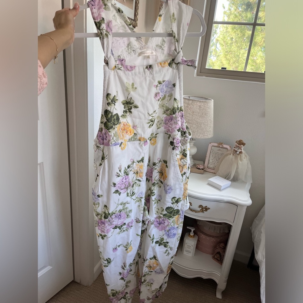 LoveShackFancy floral overalls